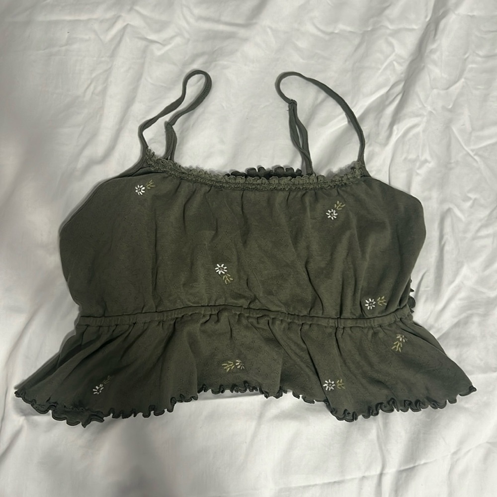 American Eagle Green Ruffled Top